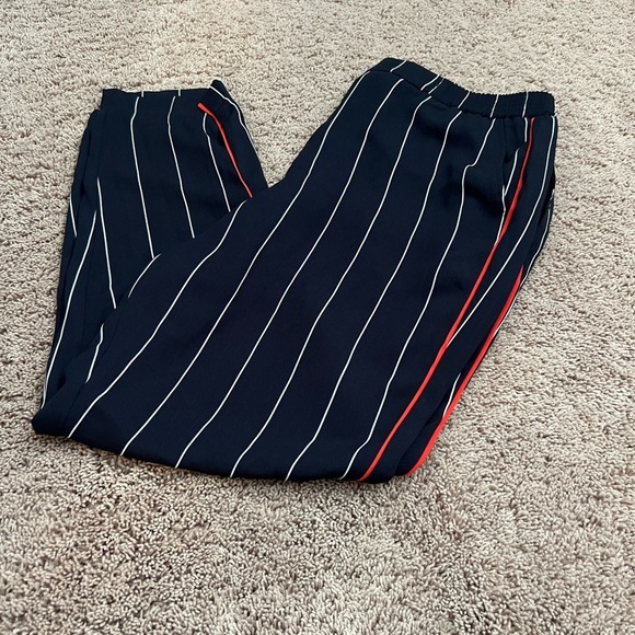 Large ett:twa Anthropologie pull on cropped pants navy white stripe red piped - Picture 3 of 17